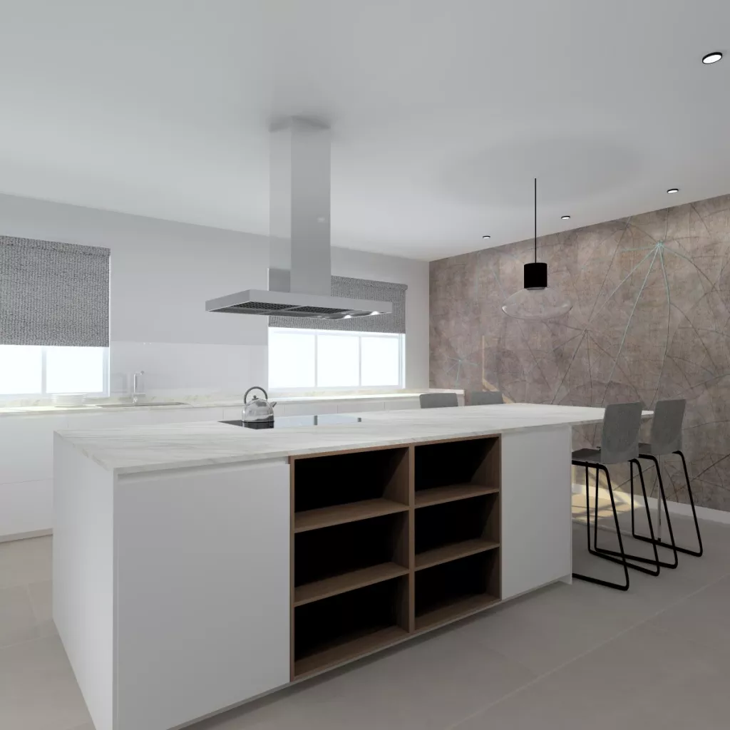 Cocina Santos Plataforma E en Blanco Innsbruck y Gris Visón Seda con isla central