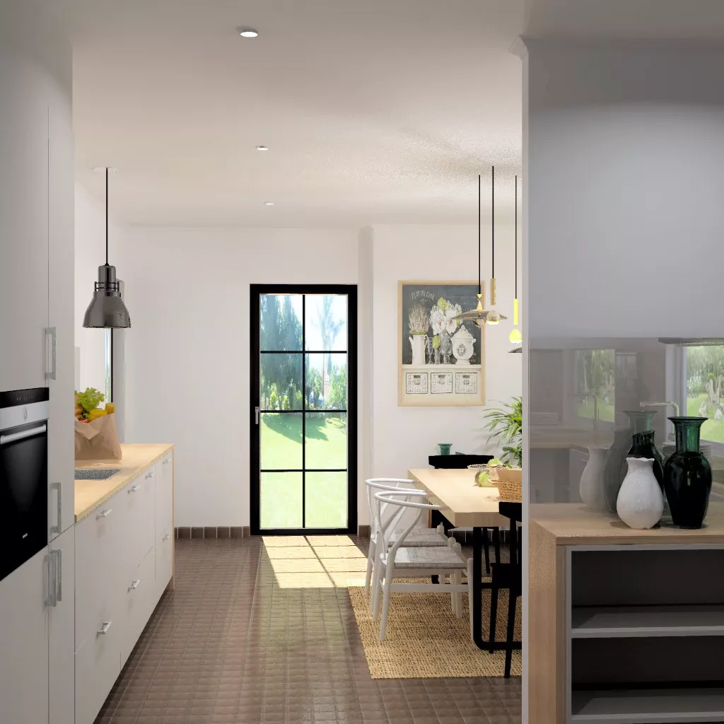 Proyecto de Cocinas Santos en Aravaca con Encimera Haya Natural y Modelo Seda Laminado Gris Arena