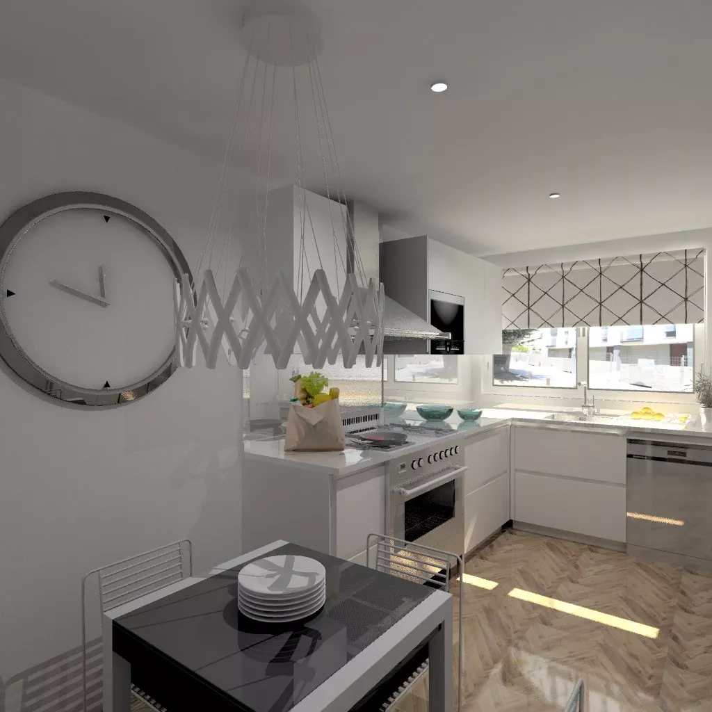 Aravaca | Cocina Santos | Modelo Line Laminado Seda Blanco | Encimera Compac Blanco