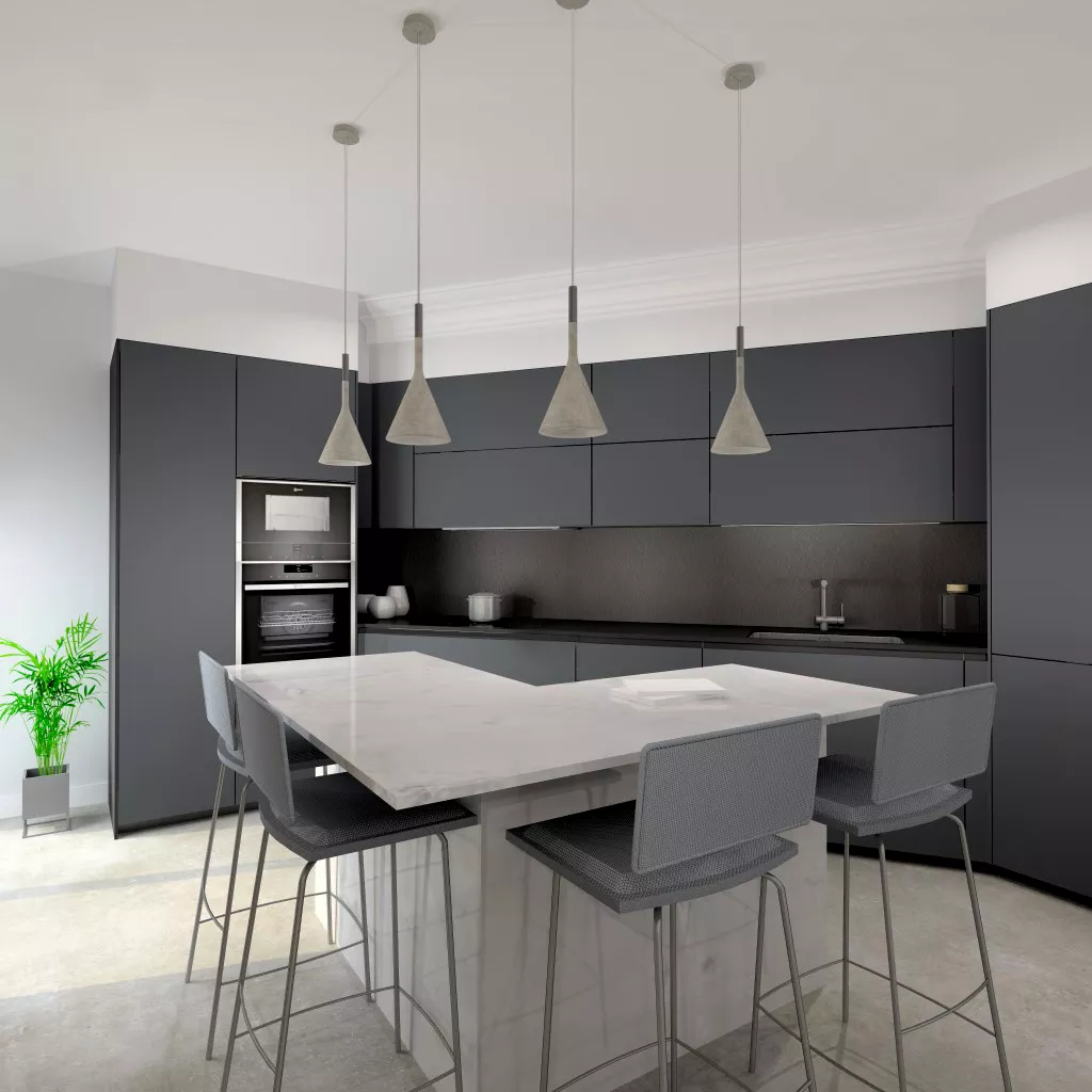 Cocina Santos negra con isla