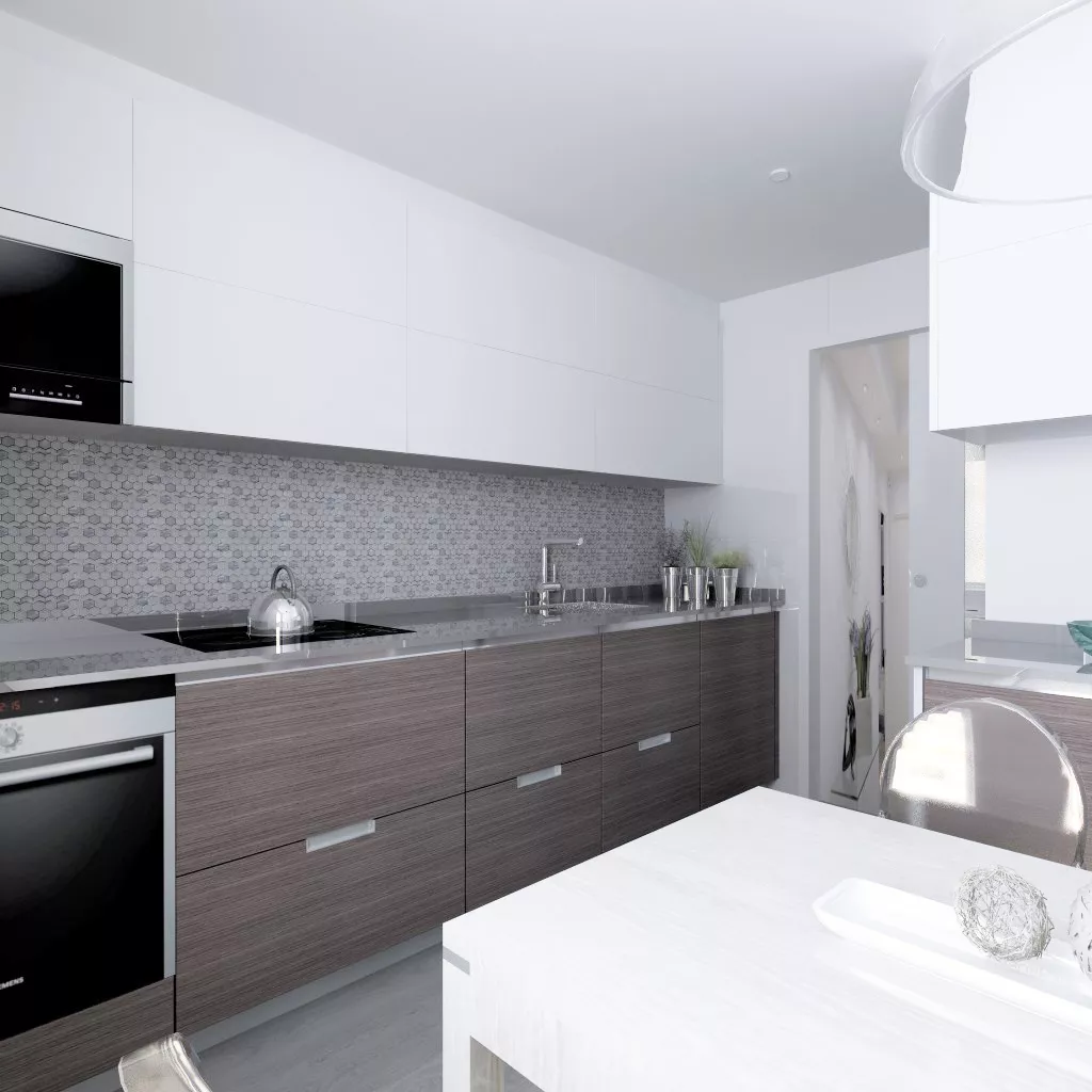 Aravaca | Cocina Santos | Modelo Line Roble Grisaceo y Blanco | Encimera Silestone Kensho