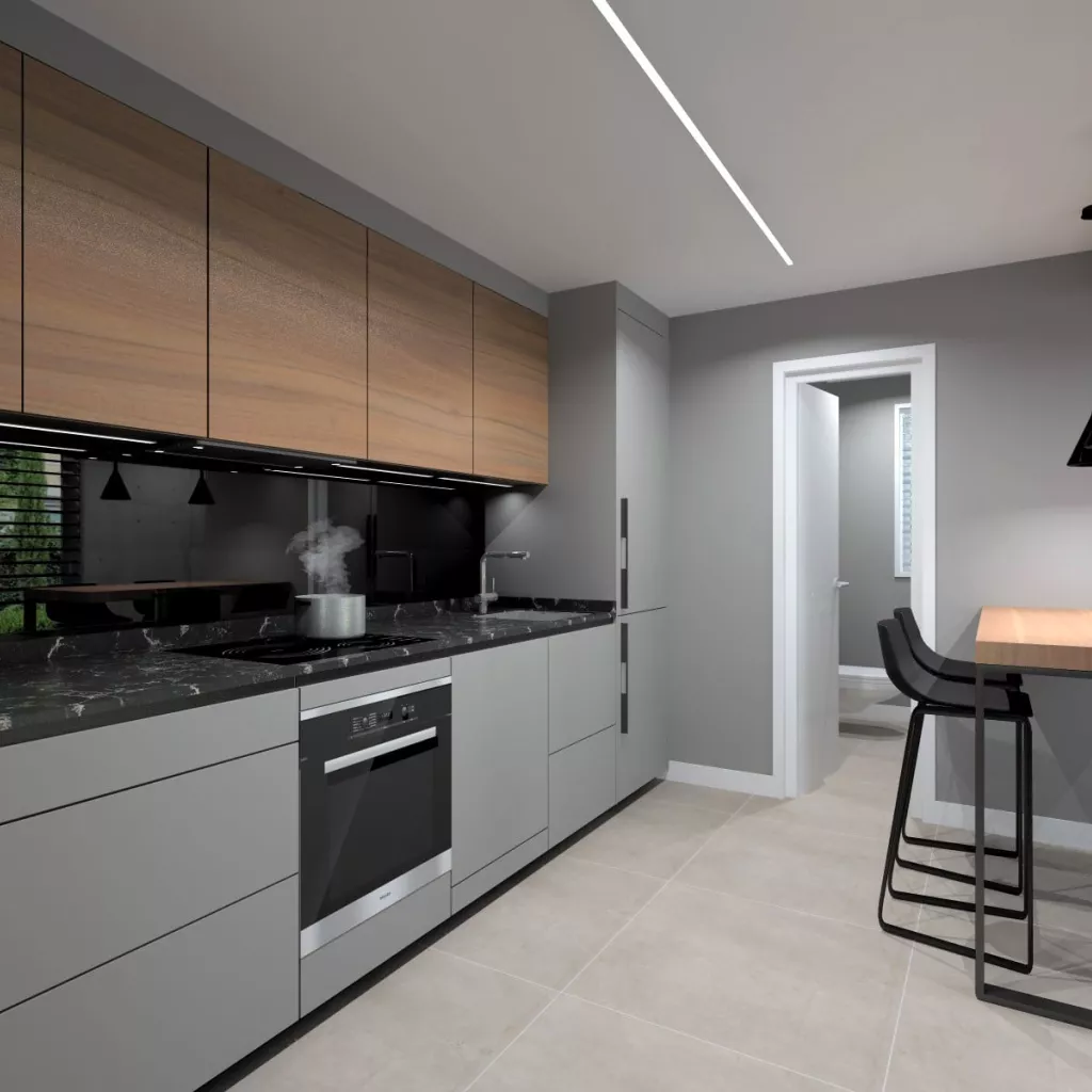 Cocina Santos en Color Gris Visón y Nogal Tierra