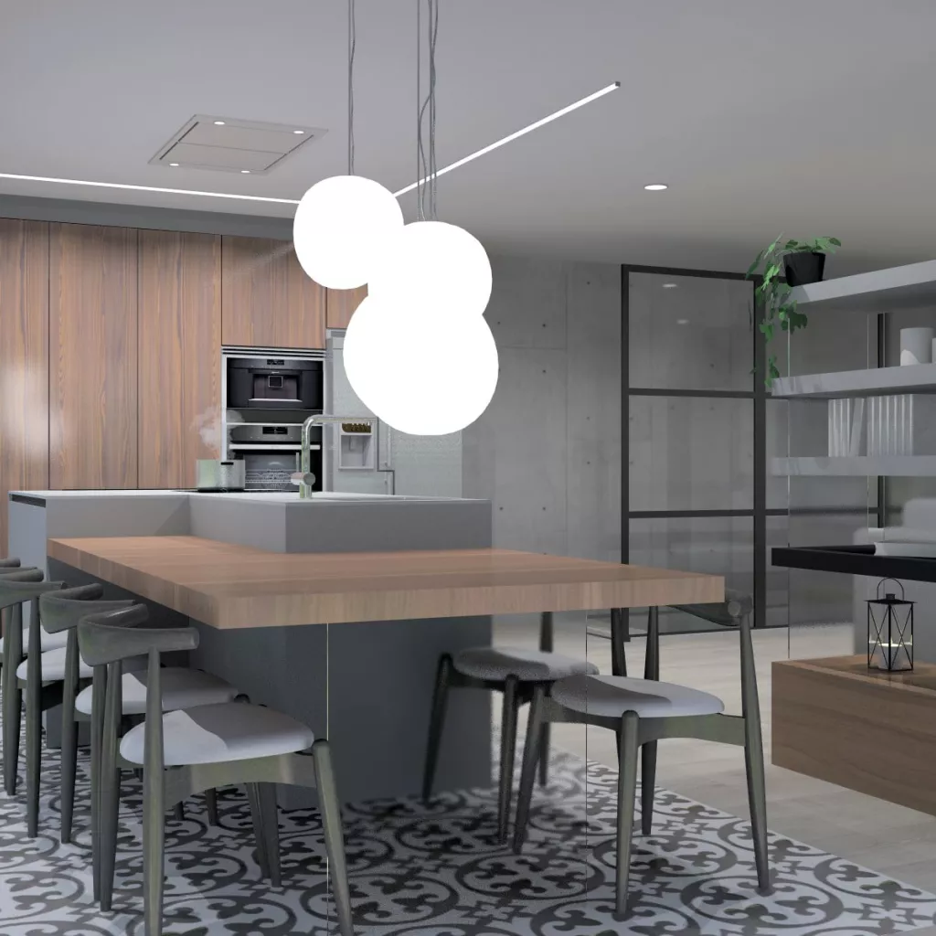 mesado en nogal natural de la marca Daqua