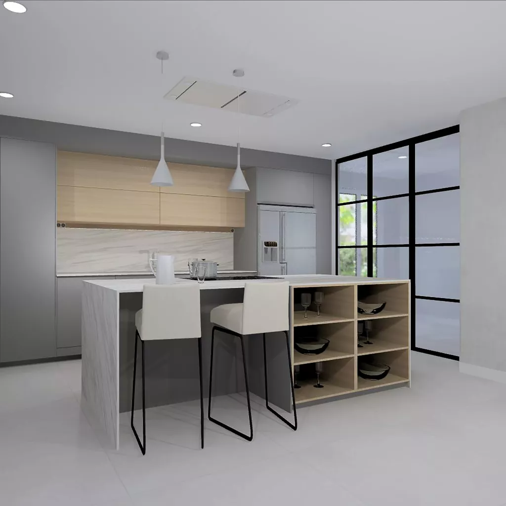 Cocina Santos Gris Visón y Olmo Claro