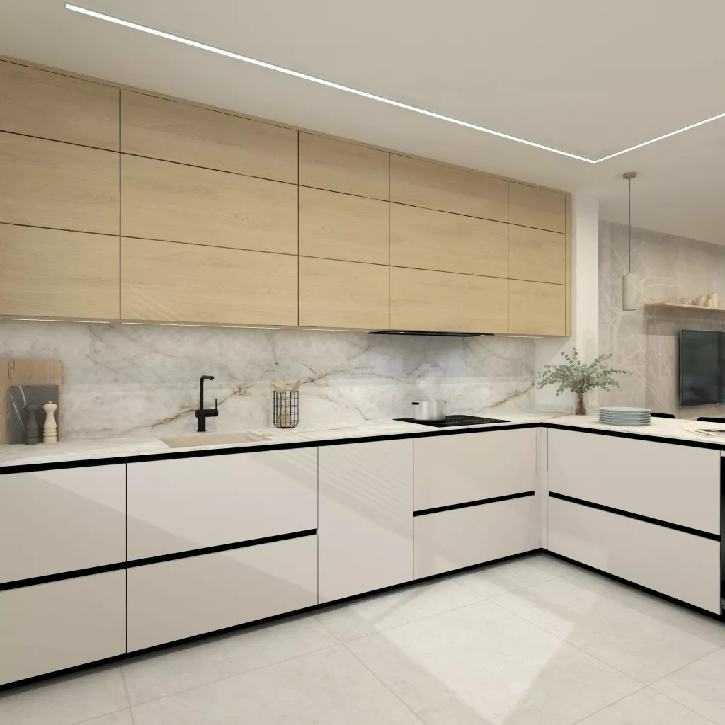 Cocina contemporánea cálida: diseño sereno y natural