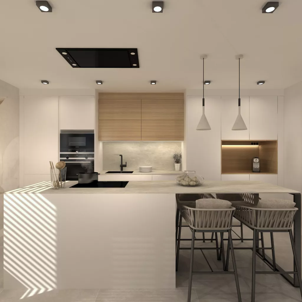 Cocina Blanca con Isla, Serie Fine de Santos