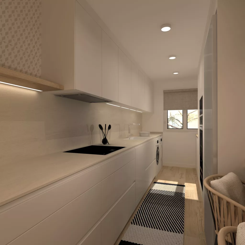 Cocinas Santos en color Blanco Sapporo seda con material estratificado, modelo Fine, plataforma D.