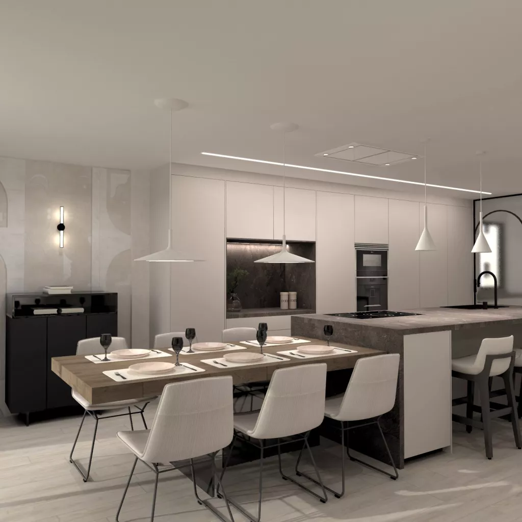 Cocina color Cashmere con Isla con Muebles de Cocina Santos