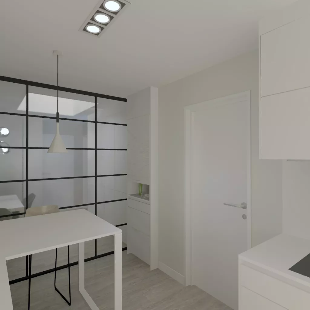 Cocina Santos Blanca en paralelo con barra