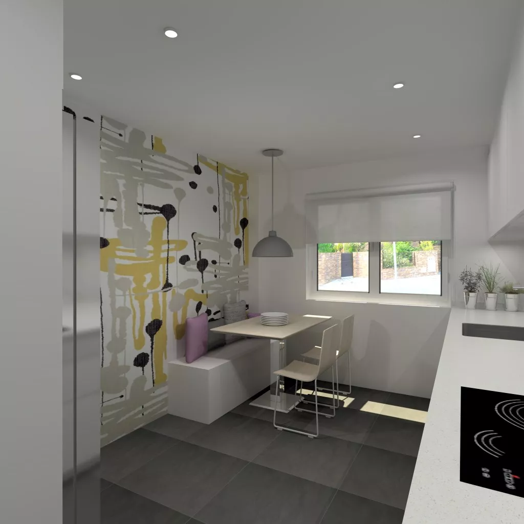 Aravaca | Cocina Santos | Modelo Line Estratificado Blanco | Encimera Compac Luna 