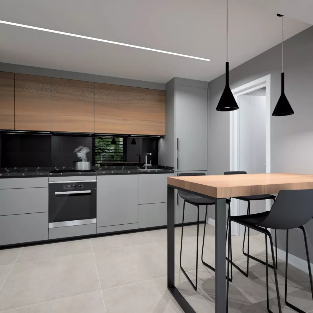 Cocina Santos en Color Gris Visón y Nogal Tierra