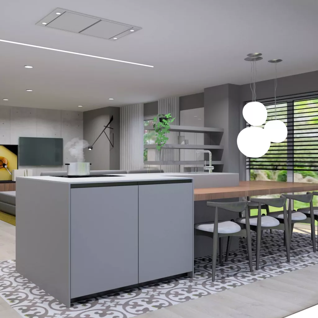 isla central con mesado en nogal