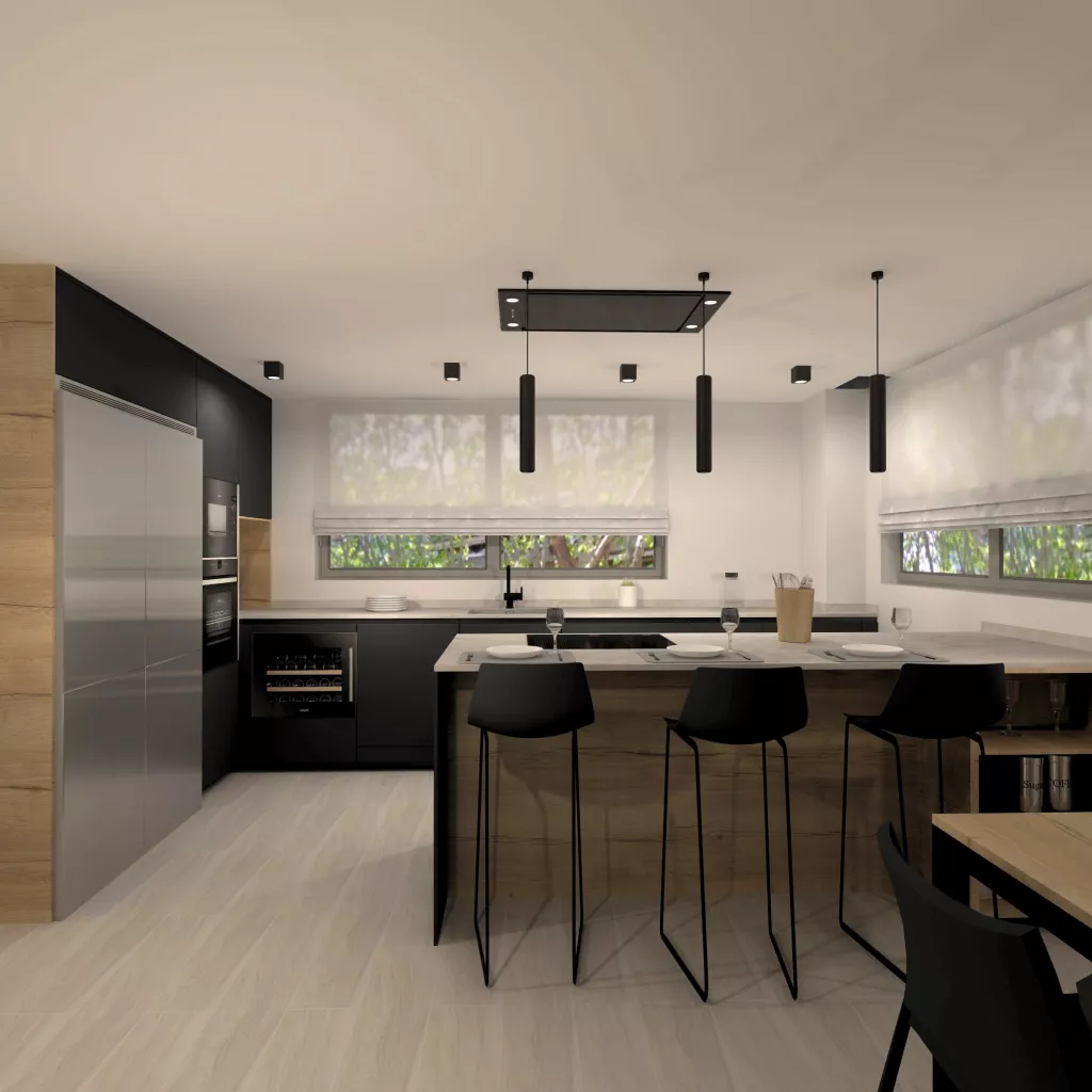 Cocina Santos Negra con Península