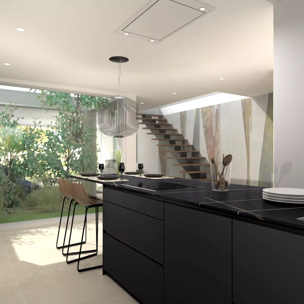 Cocina Santos Negra con Península Modelo Serie Fine