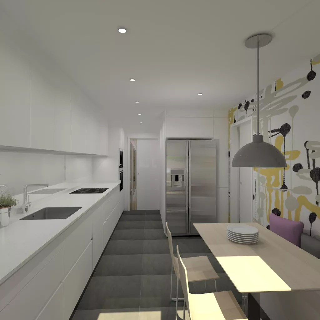 Aravaca | Cocina Santos | Modelo Line Estratificado Blanco | Encimera Compac Luna 