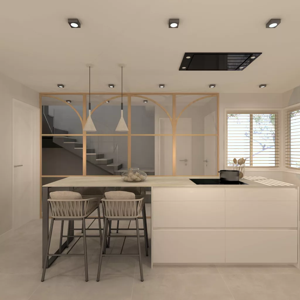 Cocina Blanca con Isla, Serie Fine de Santos