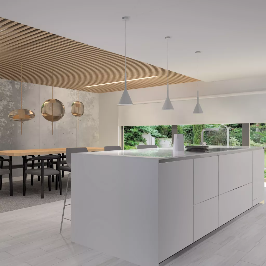 Cocina Santos con isla Blanco Innsbruck y Light Grey