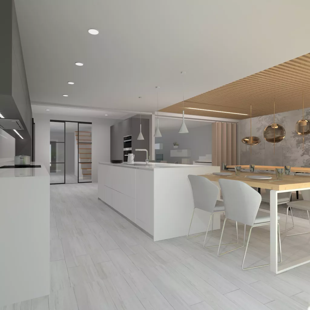 Cocina Santos con isla Blanco Innsbruck y Light Grey