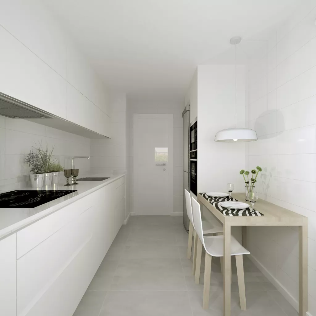 Cocina blanca en paralelo