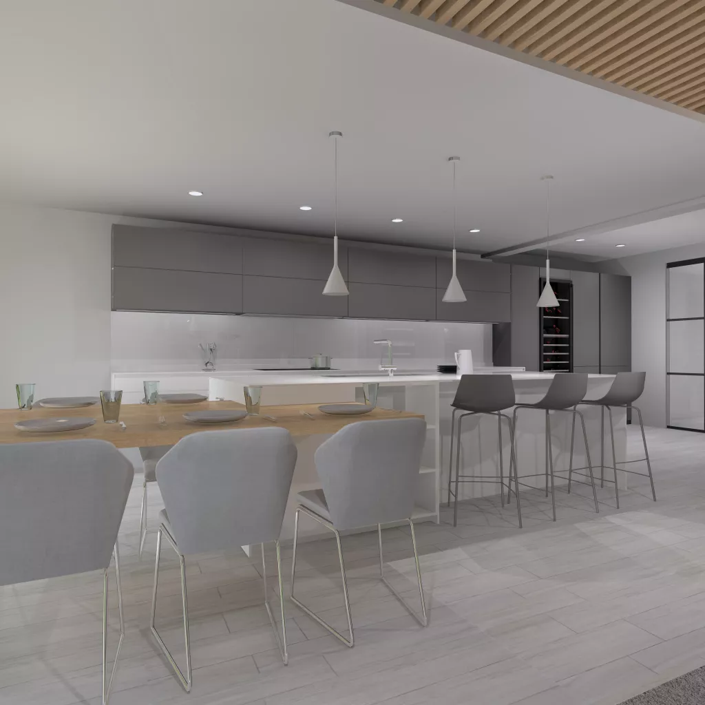Cocina Santos con isla Blanco Innsbruck y Light Grey