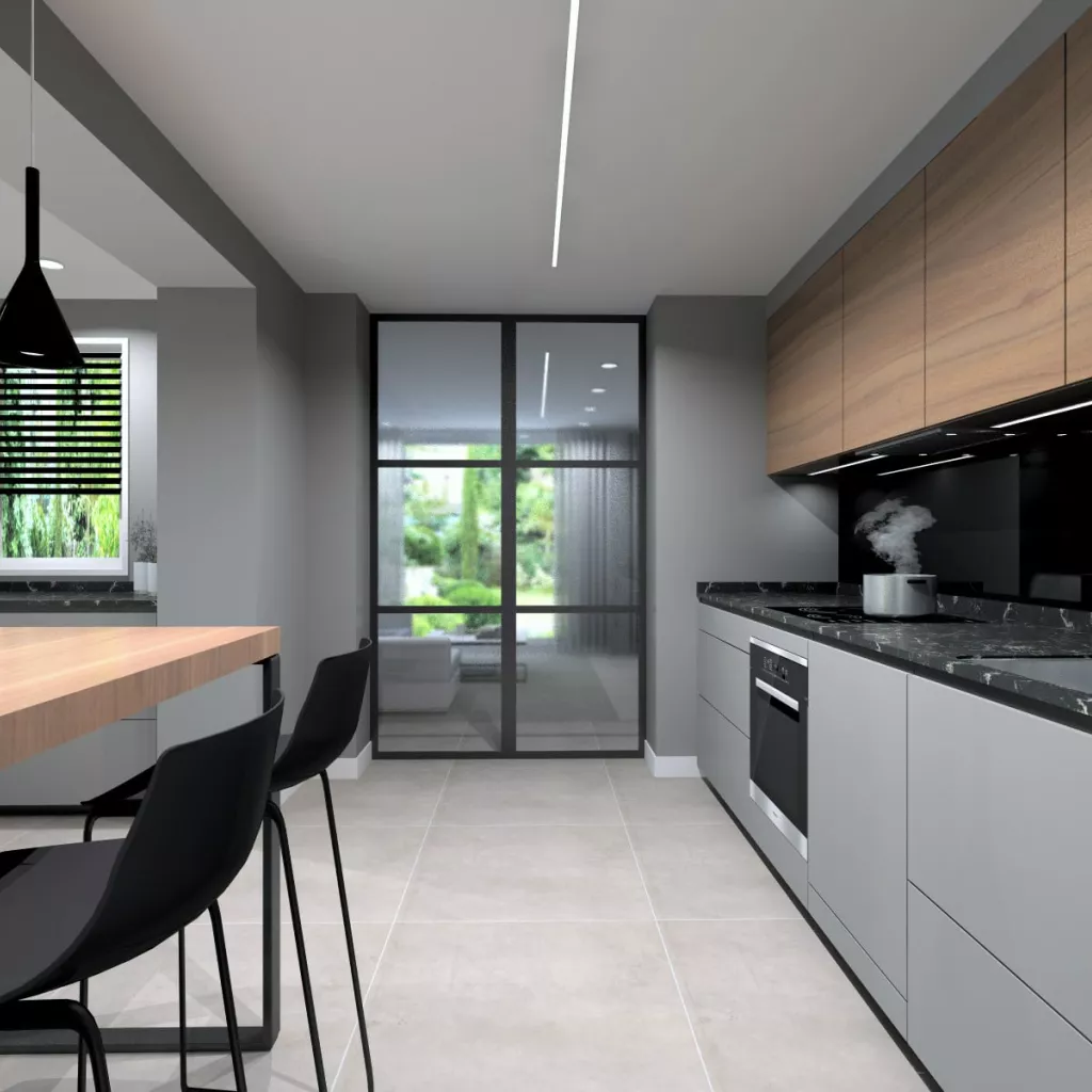 Cocina Moderna en Color Gris Visón y Nogal Tierra