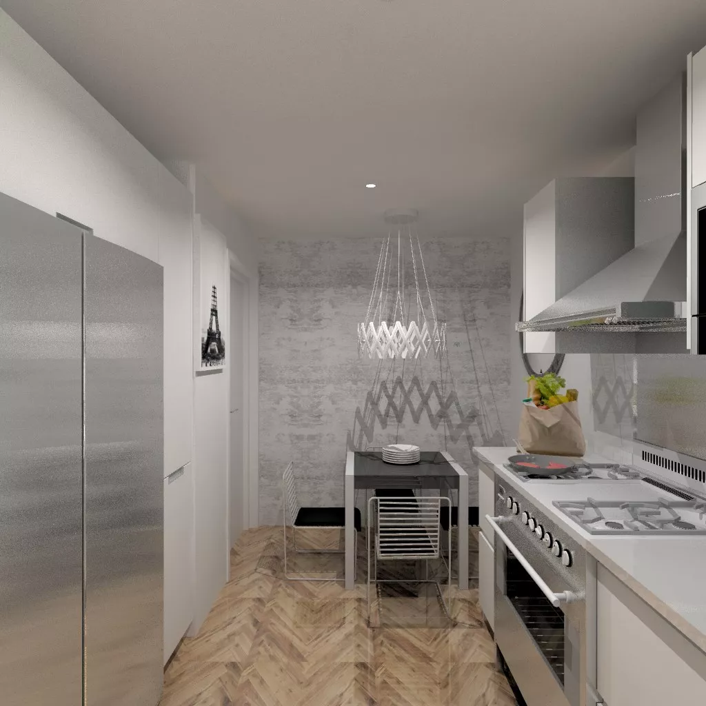 Aravaca | Cocina Santos | Modelo Line Laminado Seda Blanco | Encimera Compac Blanco