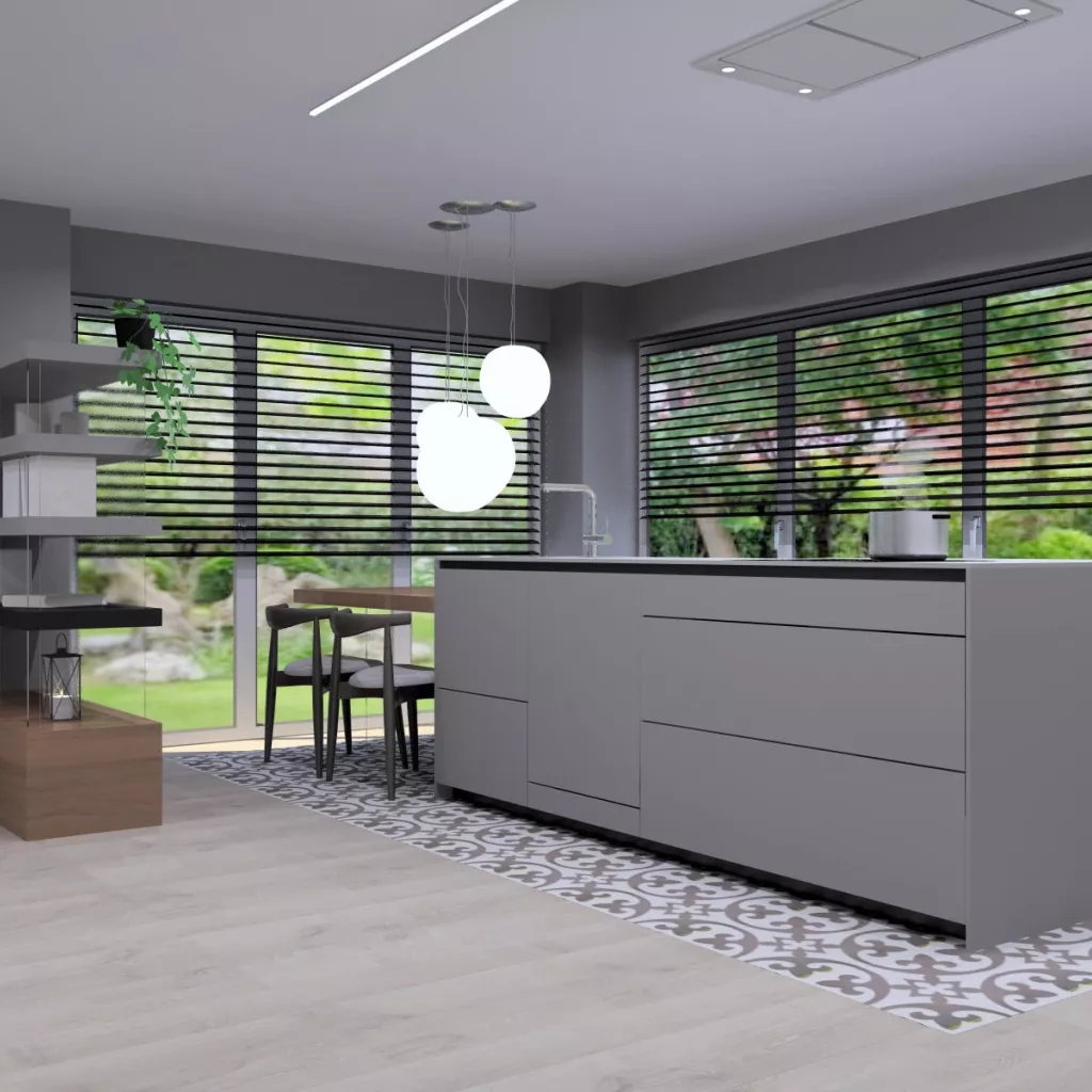 isla central con muebles bajos