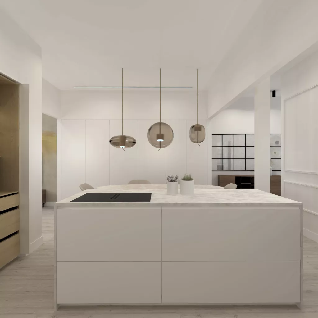 Una cocina abierta al salón con isla