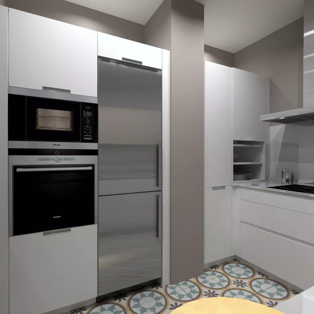 Aravaca | Cocina Santos | Modelo Line Estratificado Blanco y Fresno | Encimera Silestone Blanco