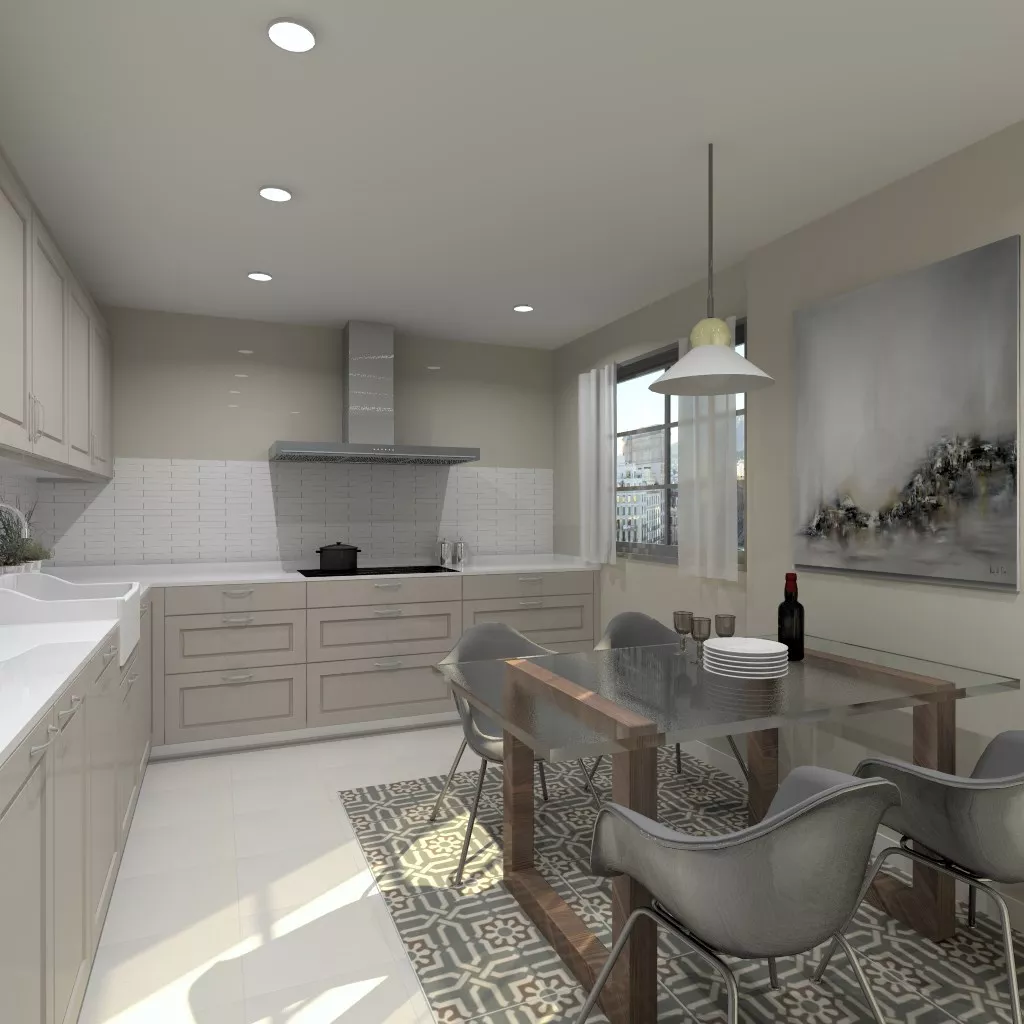 Cocina Santos | Modelo Época Material Lacado Color Gris Arena y Gris C | Encimera Silestone Blanco Zeus