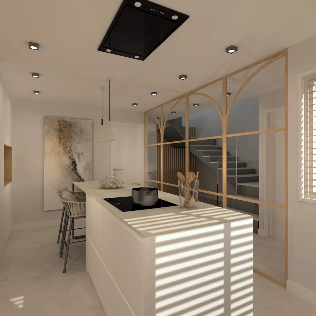 Cocina Blanca con Isla, Serie Fine de Santos