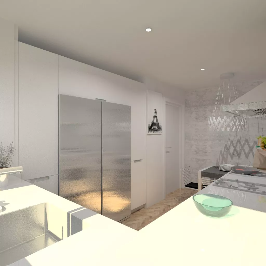 Aravaca | Cocina Santos | Modelo Line Laminado Seda Blanco | Encimera Compac Blanco