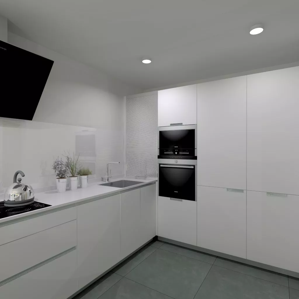 Cocina Santos | Modelo Line L 053 Minos Laminado Blanco Nieve | Encimera Silestone Blanco Zeus y Trasera Cristal Extra Claro