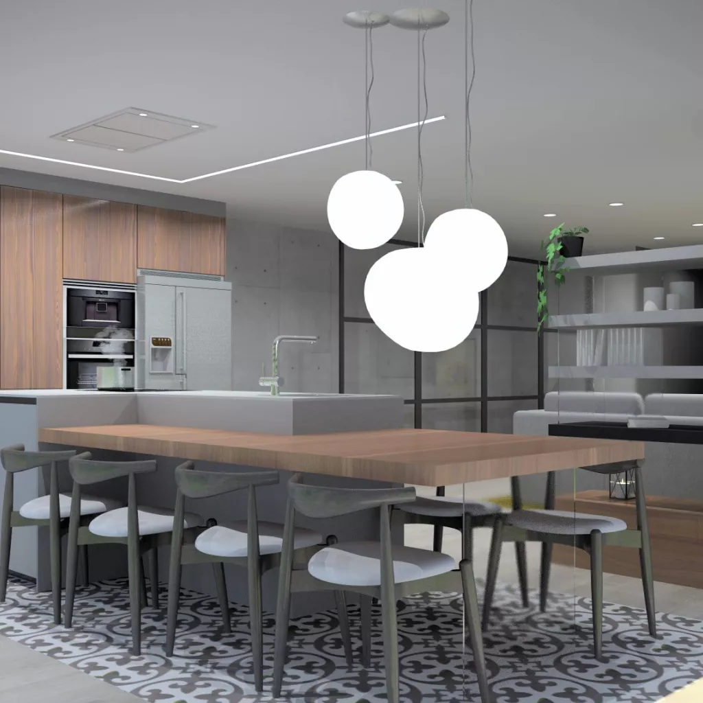 isla central con mesado en nogal