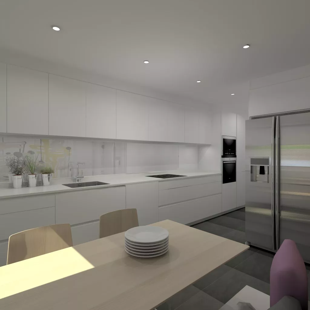 Aravaca | Cocina Santos | Modelo Line Estratificado Blanco | Encimera Compac Luna 