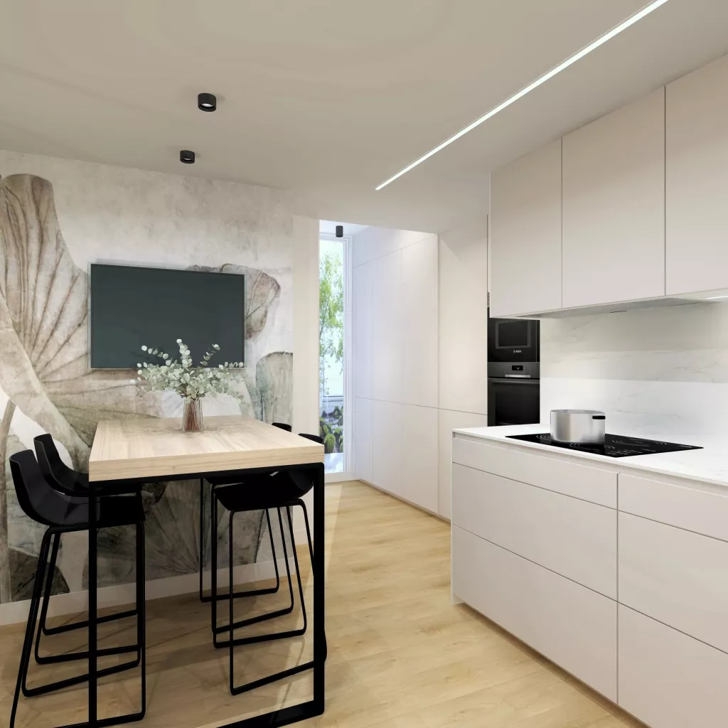 Una cocina contemporánea de líneas puras y atmósfera serena