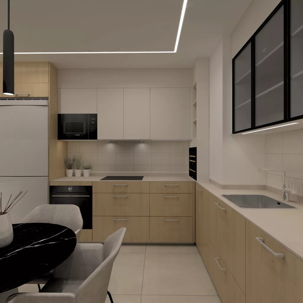 Cocina en U con comedor integrado, equilibrio entre funcionalidad y diseño contemporáneo