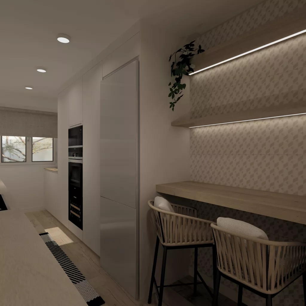 Cocinas Santos en color Blanco Sapporo seda con material estratificado, modelo Fine, plataforma D.