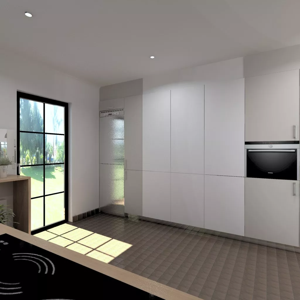 Proyecto de Cocinas Santos en Aravaca con Encimera Haya Natural y Modelo Seda Laminado Gris Arena