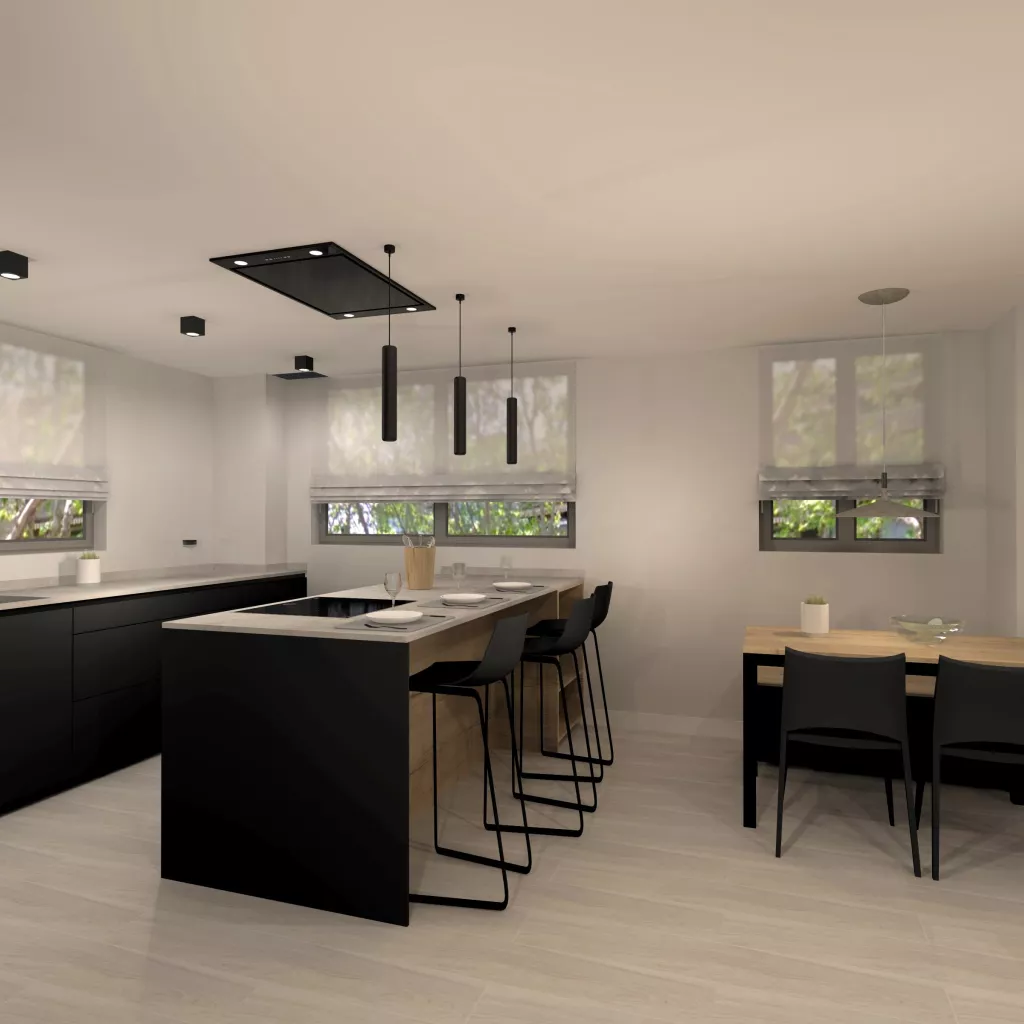 Cocina Santos Negra con Península