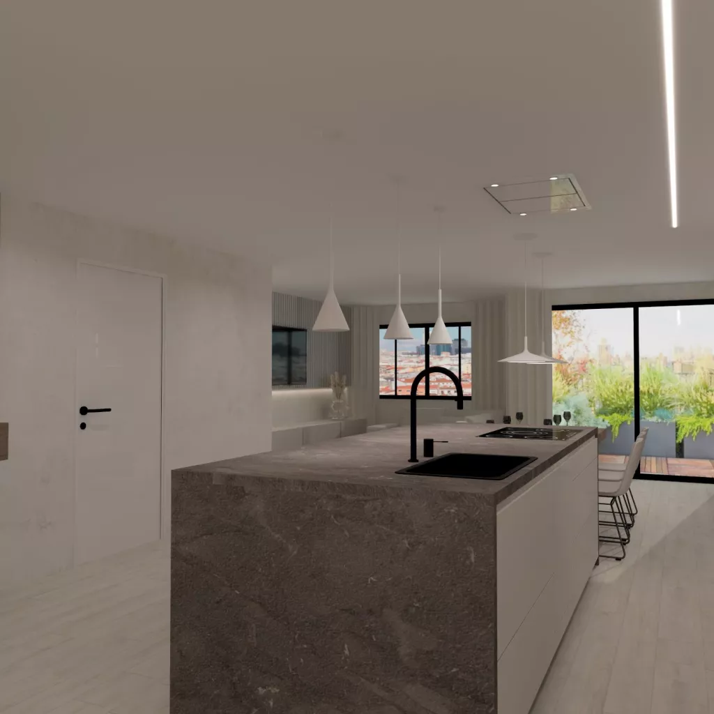 Cocina color Cashmere con Isla con Muebles de Cocina Santos