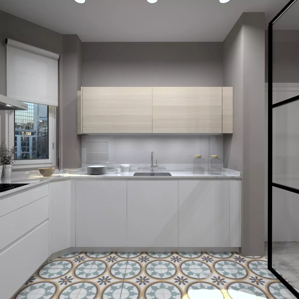 Aravaca | Cocina Santos | Modelo Line Estratificado Blanco y Fresno | Encimera Silestone Blanco