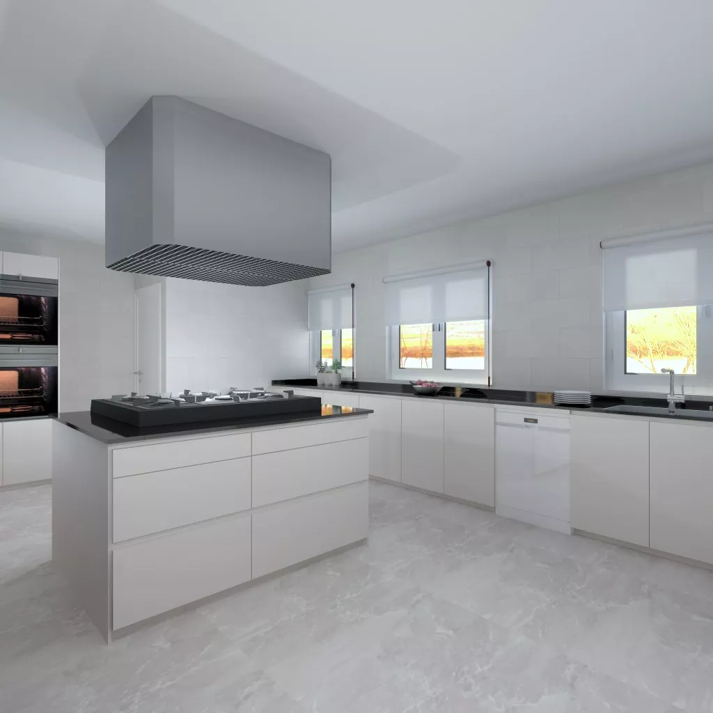 Cocina Santos modelo Fine D en cashmere con encimera Naturamia Sahara Nights