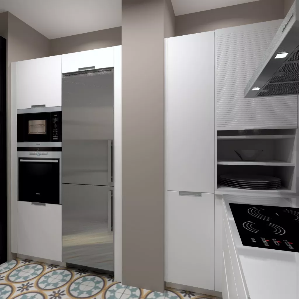 Aravaca | Cocina Santos | Modelo Line Estratificado Blanco y Fresno | Encimera Silestone Blanco