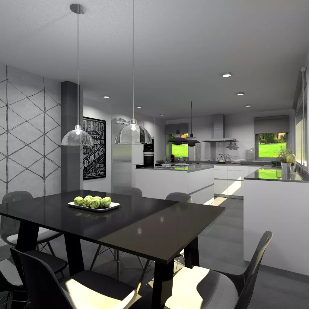 Aravaca | Cocina Santos | Modelo Line y  Minos Estratificado Blanco Seff | Encimera Silestone Marengo