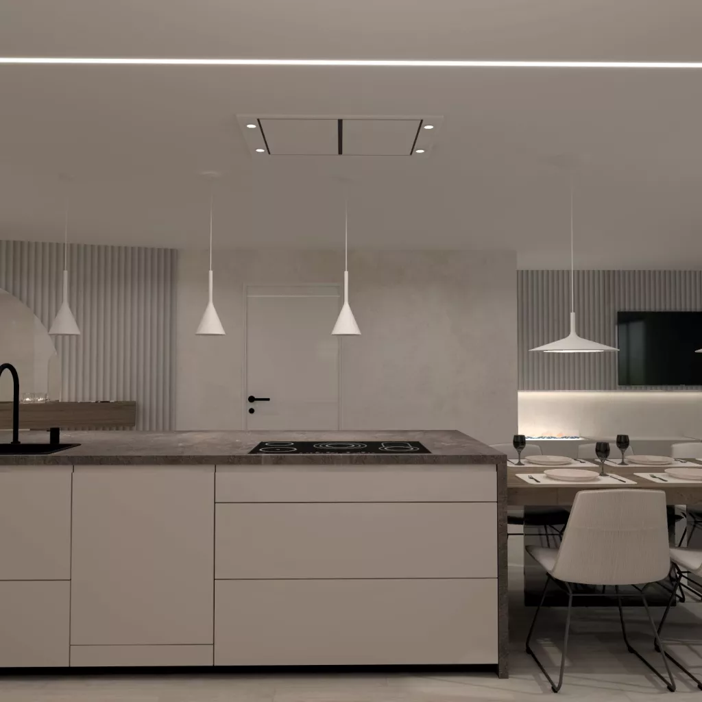 Cocina color Cashmere con Isla con Muebles de Cocina Santos