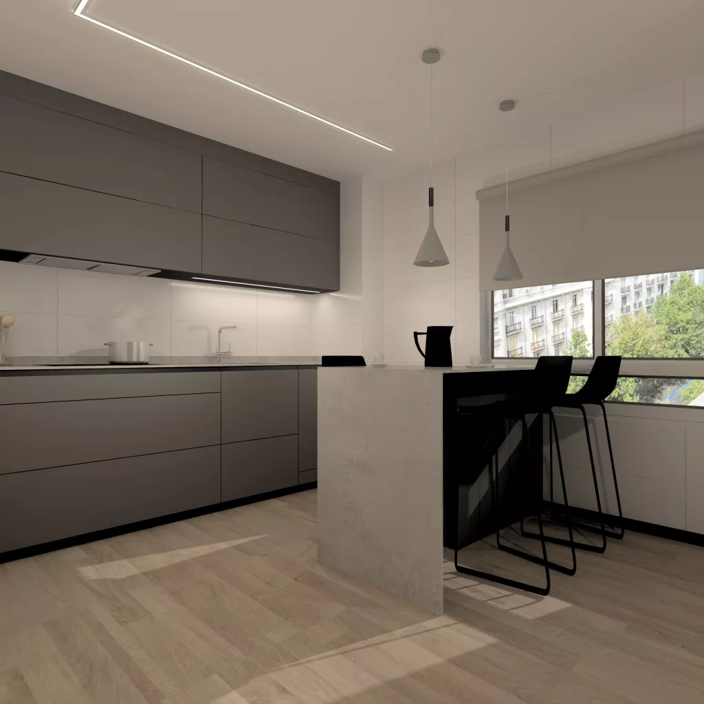 Cocina Santos Gris con Península