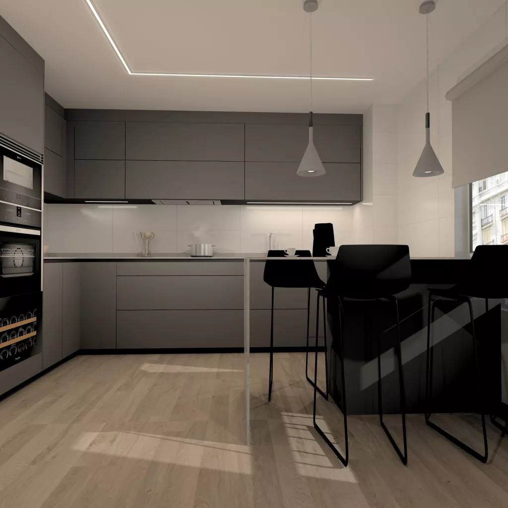 Cocina Santos Gris con Península