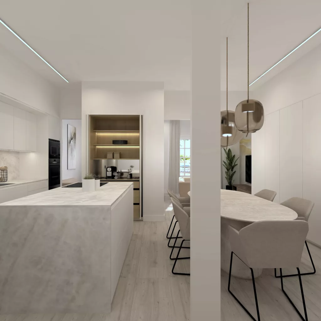 Cocina moderna con isla abierta al salón