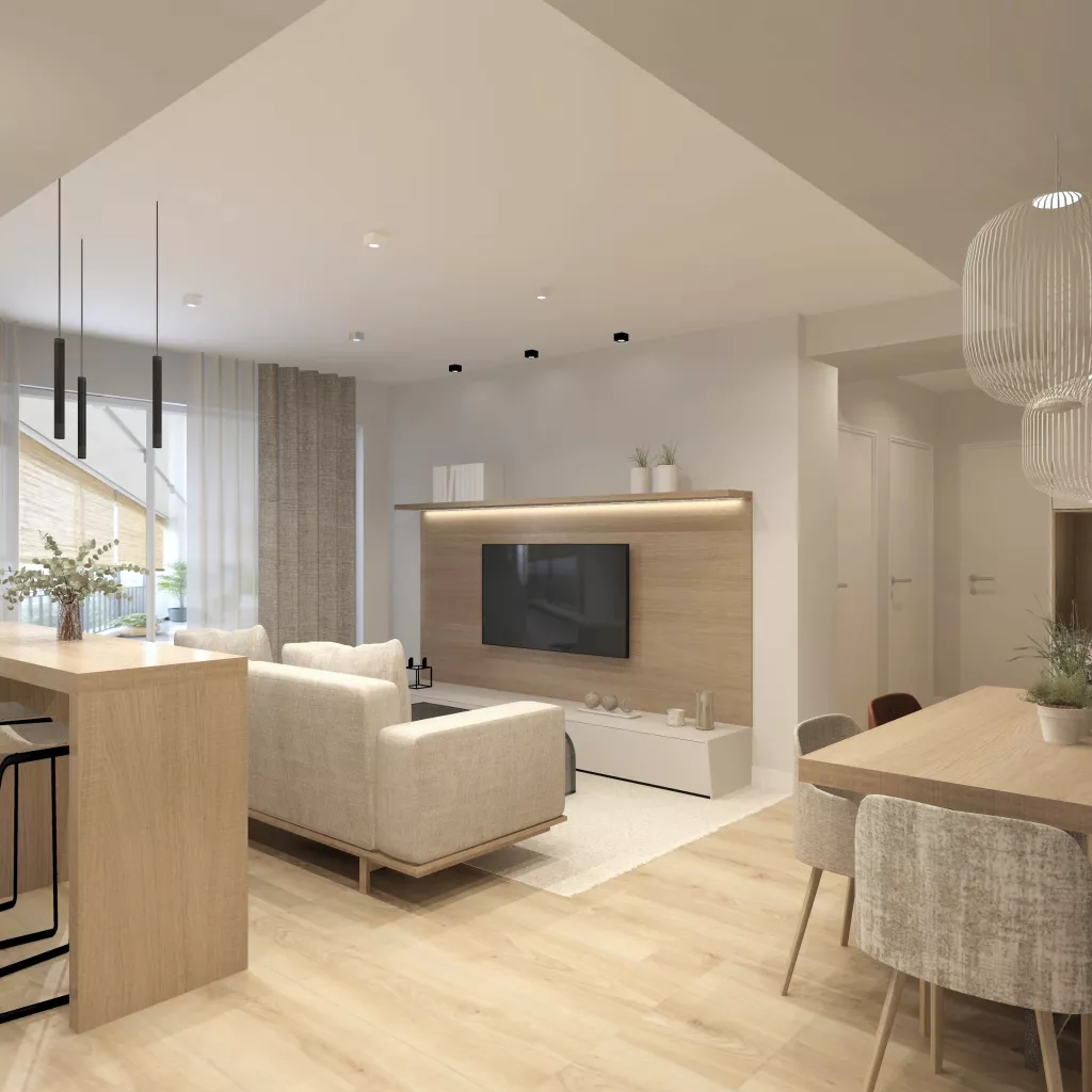 Cocina abierta con isla y salón-comedor integrado